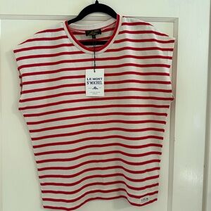 Le Monte Red and White Striped Short Sleeve Top